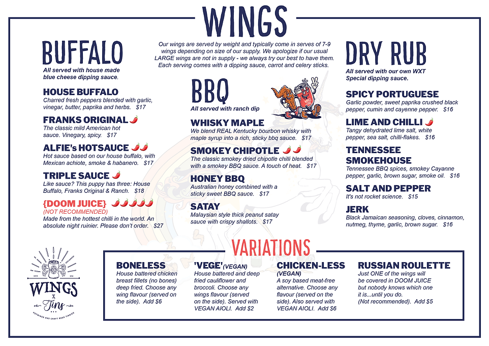 MENU Wings and Tins